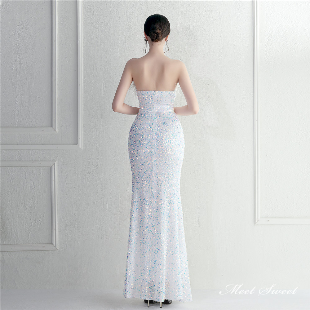 カラードレス マーメイドドレス パーティードレス ビスチェ ベアトップ スリット ウェディングドレス フェザー スパン小さいサイズ 結婚式 二次会 