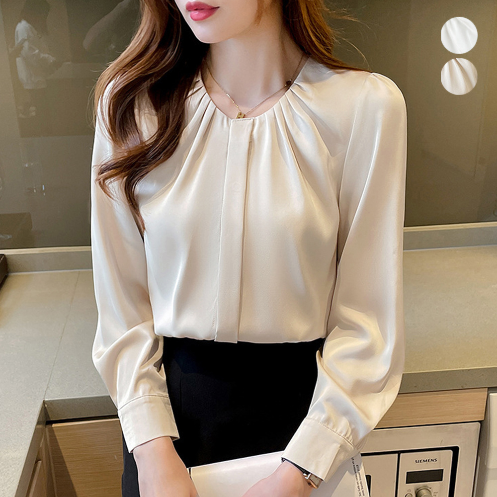 フロントタックブラウス レディース 長袖 。可  