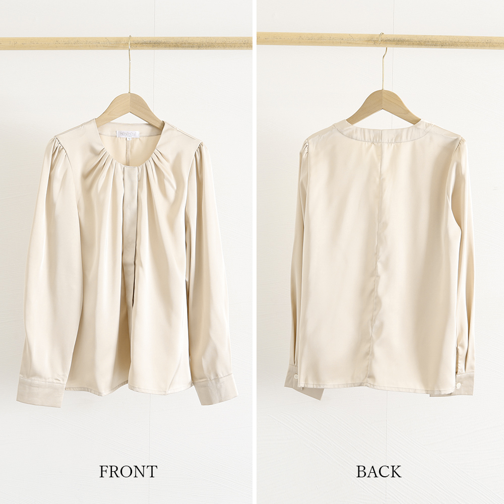 フロントタックブラウス レディース 長袖 。可  