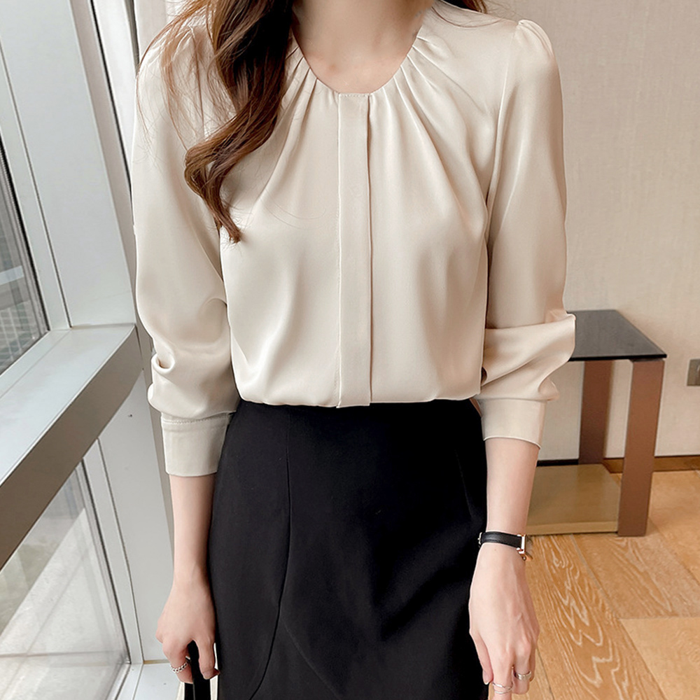 フロントタックブラウス レディース 長袖 。可  