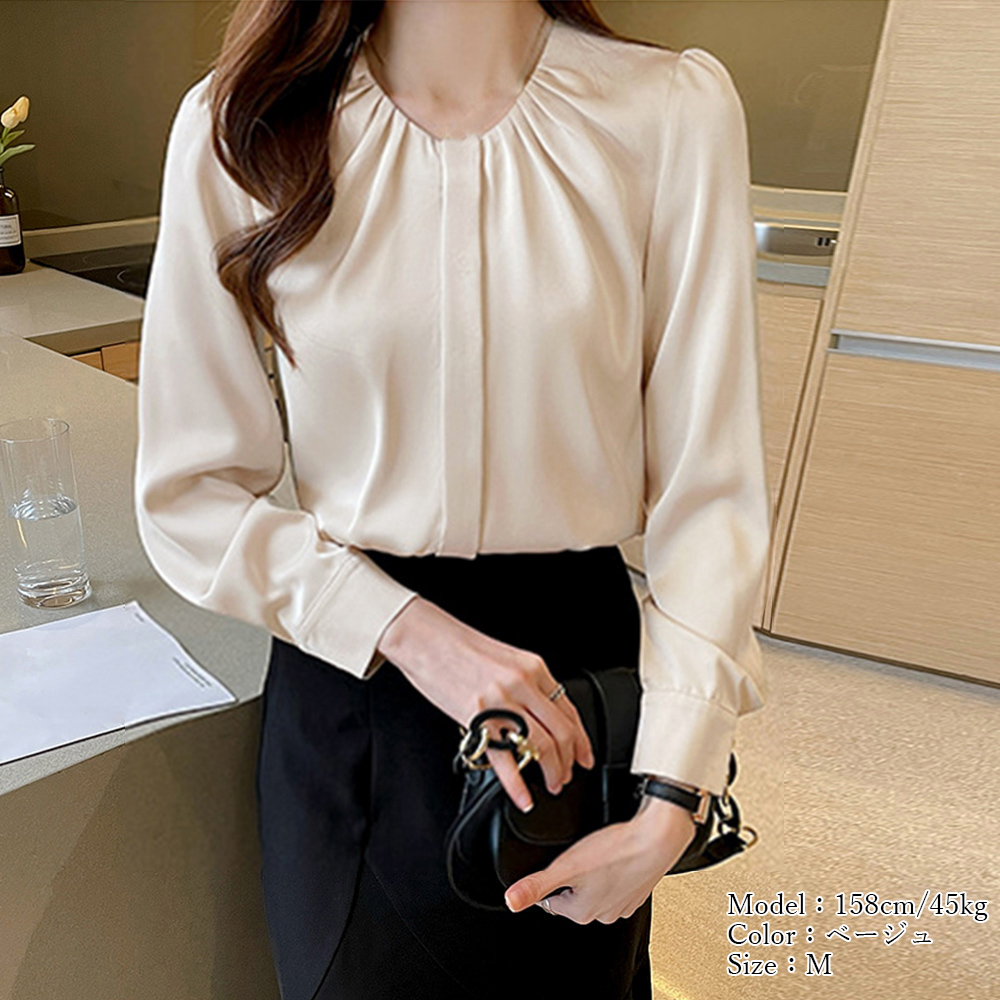 フロントタックブラウス レディース 長袖 。可  
