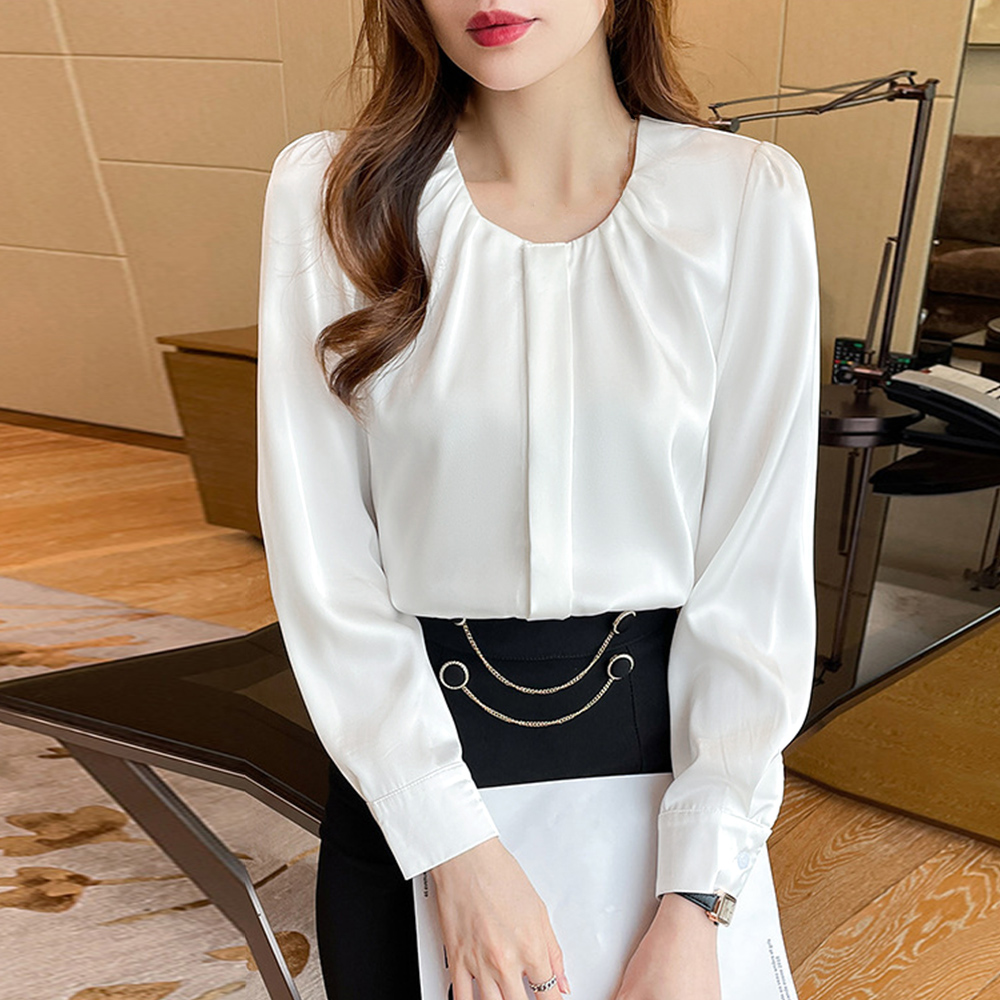 フロントタックブラウス レディース 長袖 。可  