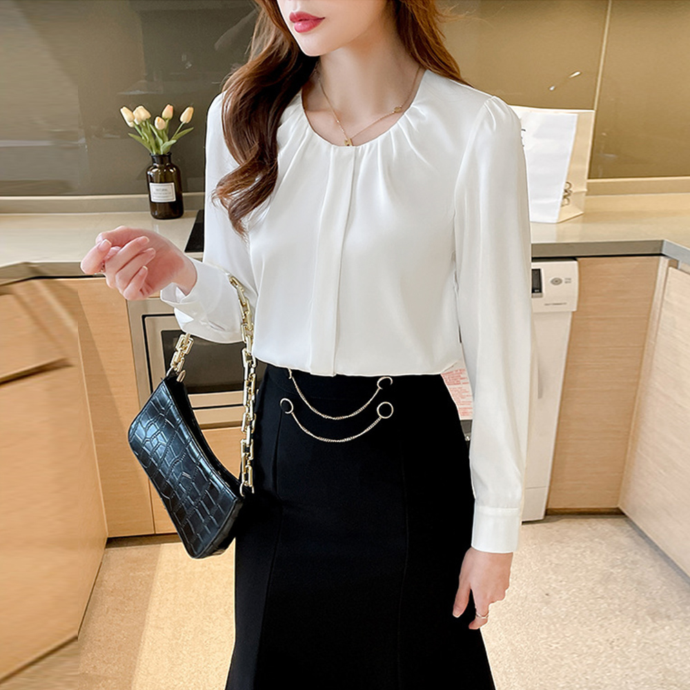 フロントタックブラウス レディース 長袖 。可  