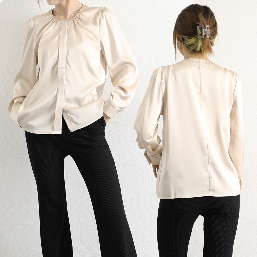 フロントタックブラウス レディース 長袖 。可  