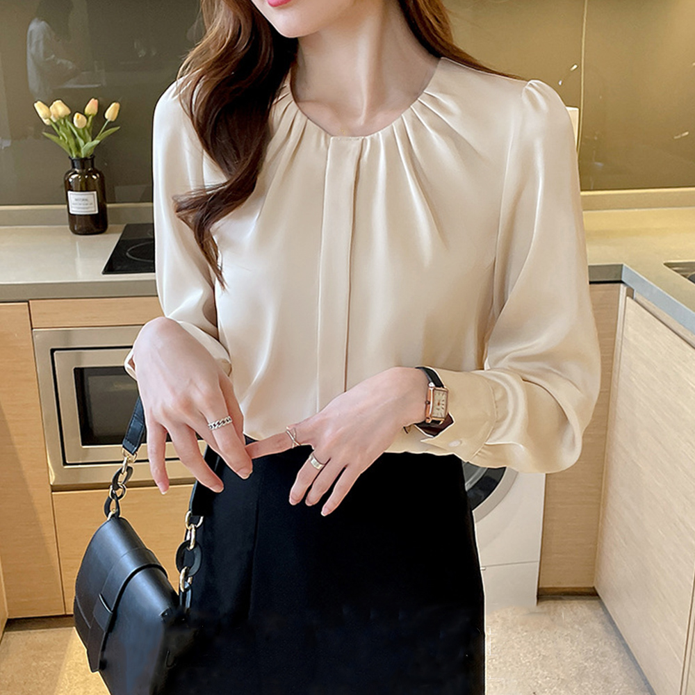 フロントタックブラウス レディース 長袖 。可  