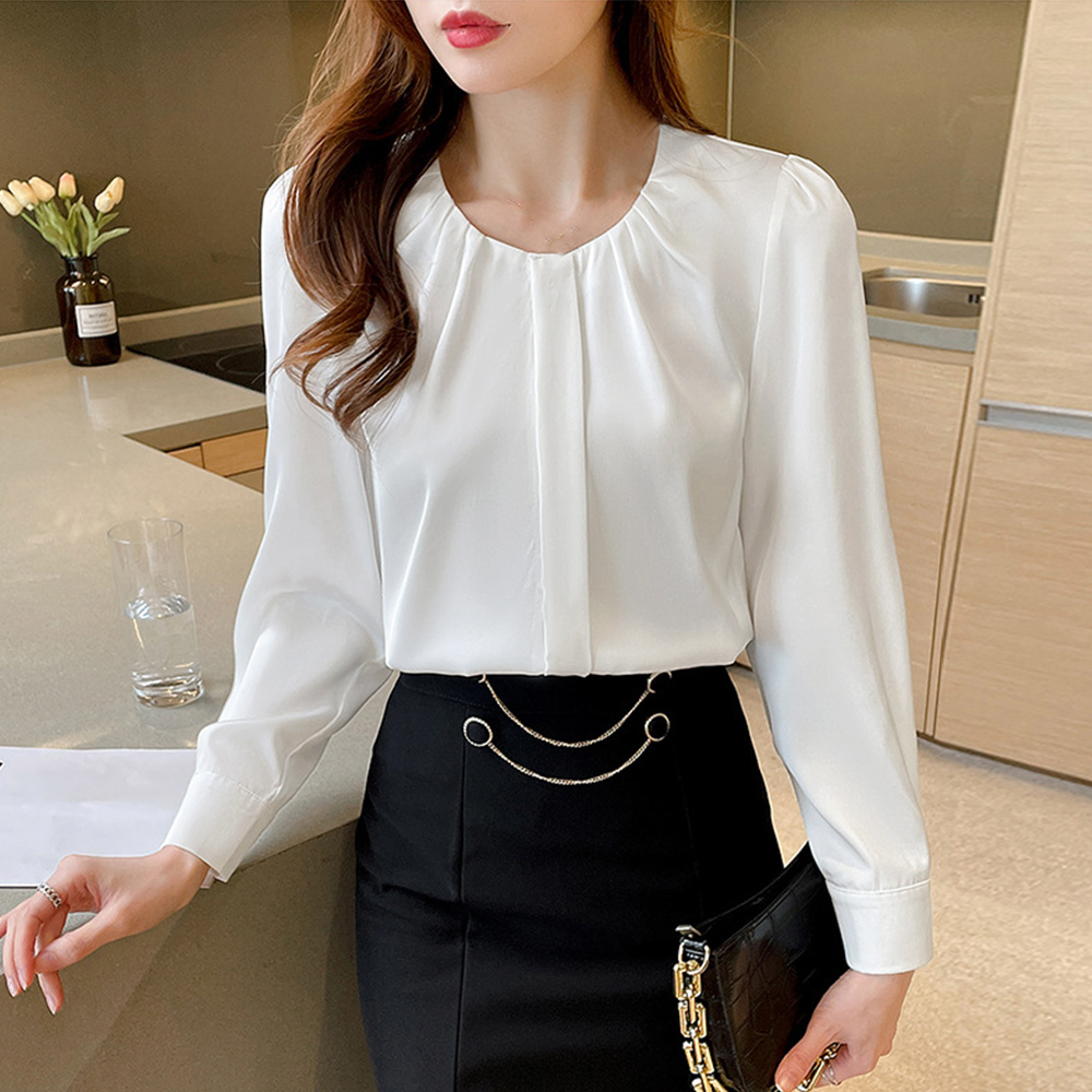 フロントタックブラウス レディース 長袖 。可  