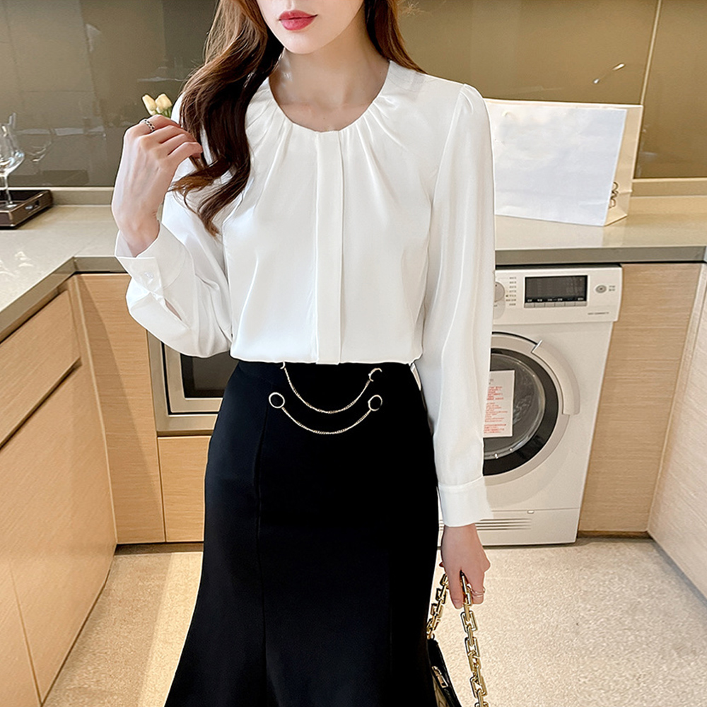 フロントタックブラウス レディース 長袖 。可  