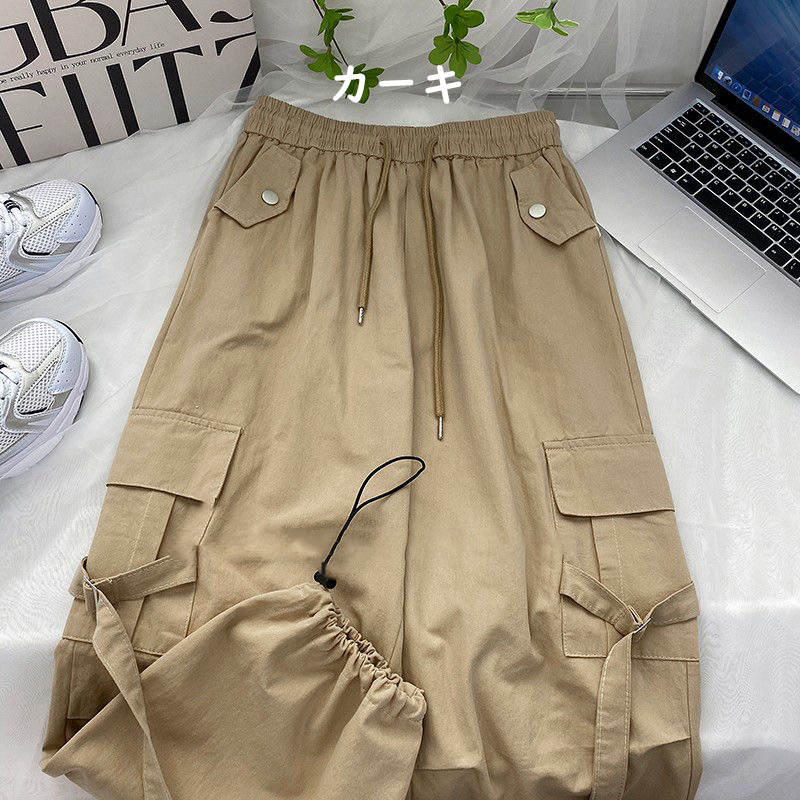 お取り寄せ商品 カーゴパンツ レディース 9COLORS S-XL 2WAY 裾口調整可能 長ズボン ワイドパンツ 九分丈 レトロデザイン 無地 ハイウエスト ストレートパンツ 