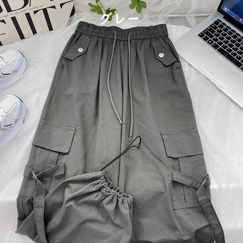 お取り寄せ商品 カーゴパンツ レディース 9COLORS S-XL 2WAY 裾口調整可能 長ズボン ワイドパンツ 九分丈 レトロデザイン 無地 ハイウエスト ストレートパンツ 