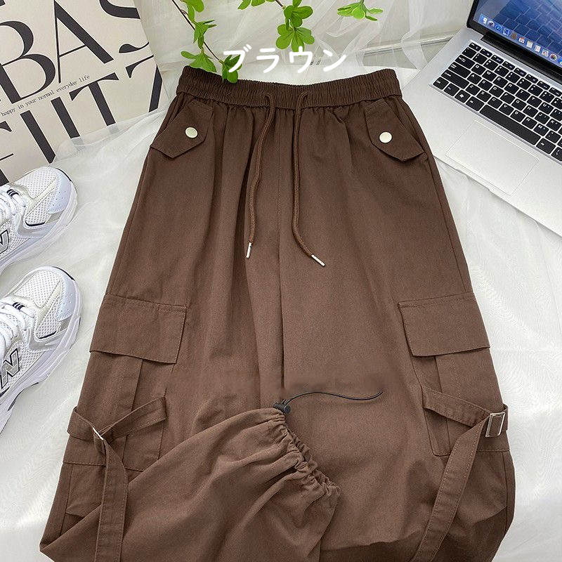 お取り寄せ商品 カーゴパンツ レディース 9COLORS S-XL 2WAY 裾口調整可能 長ズボン ワイドパンツ 九分丈 レトロデザイン 無地 ハイウエスト ストレートパンツ 