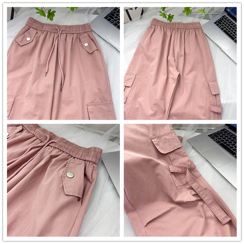 お取り寄せ商品 カーゴパンツ レディース 9COLORS S-XL 2WAY 裾口調整可能 長ズボン ワイドパンツ 九分丈 レトロデザイン 無地 ハイウエスト ストレートパンツ 