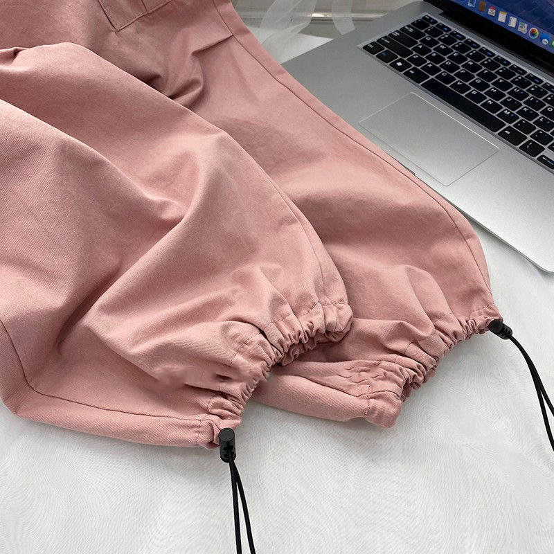 お取り寄せ商品 カーゴパンツ レディース 9COLORS S-XL 2WAY 裾口調整可能 長ズボン ワイドパンツ 九分丈 レトロデザイン 無地 ハイウエスト ストレートパンツ 