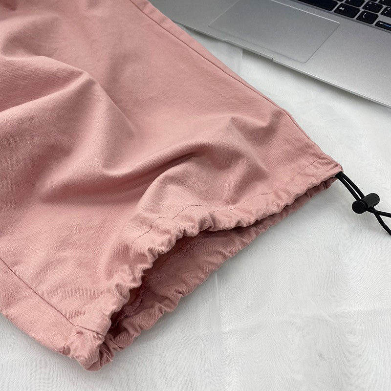 お取り寄せ商品 カーゴパンツ レディース 9COLORS S-XL 2WAY 裾口調整可能 長ズボン ワイドパンツ 九分丈 レトロデザイン 無地 ハイウエスト ストレートパンツ 