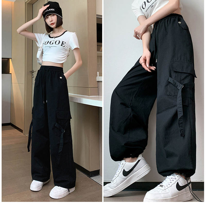 お取り寄せ商品 カーゴパンツ レディース 9COLORS S-XL 2WAY 裾口調整可能 長ズボン ワイドパンツ 九分丈 レトロデザイン 無地 ハイウエスト ストレートパンツ 