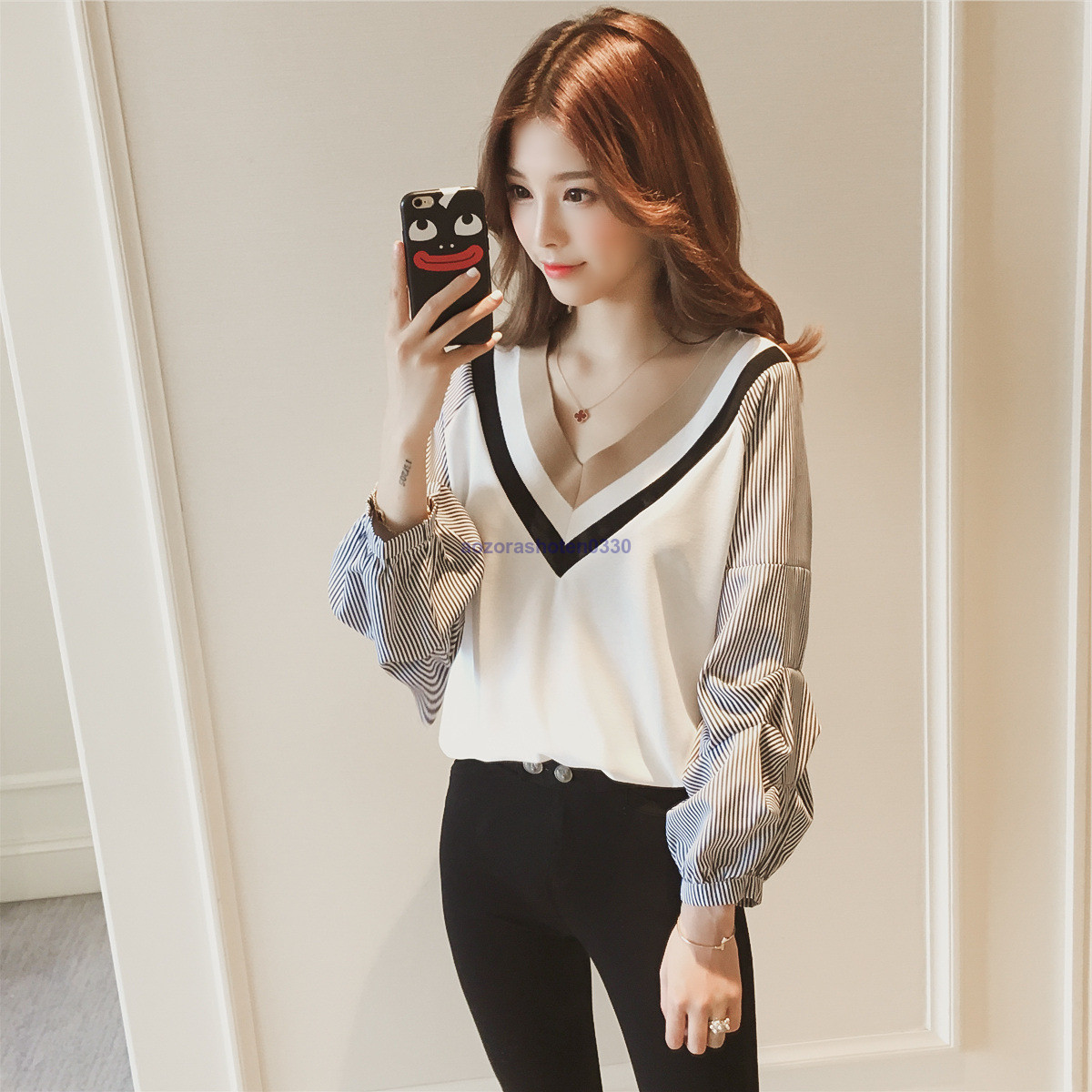 ブラウス Vネック ゆったり シャツ チュニック レディース 長袖 スキッパー シャツ バ袖 春夏 大人 グレー バ袖 