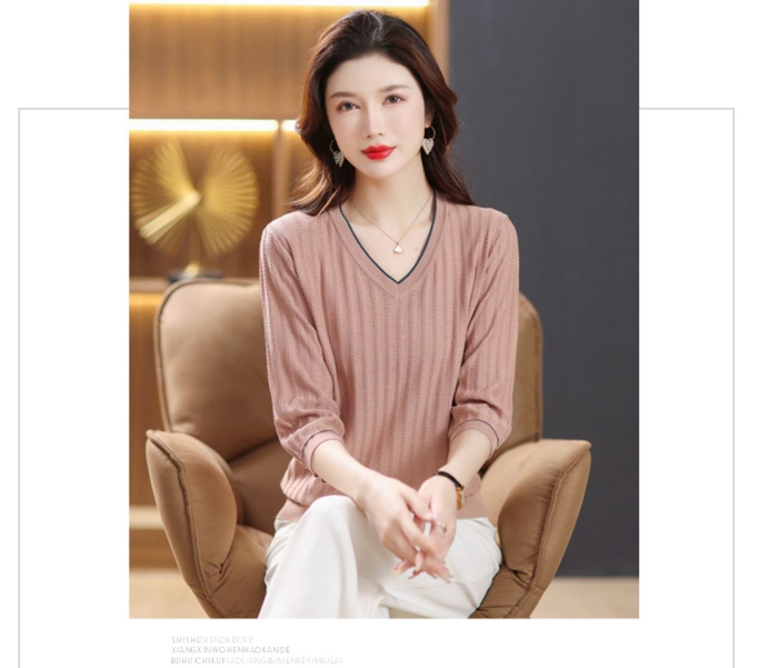 ニットTシャツ レディース ニット 薄手 通気性 七分袖 女性 トップス 無地 おしゃれ 通勤 春 ファッション Vネック Tシャツ 秋 カジュアル 