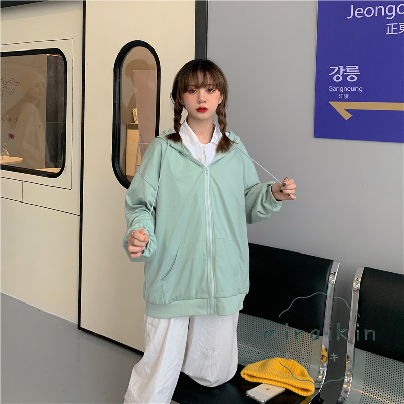 ジップレディース 長袖 ジップアップ無地 フード付きスウェット トップス ライトアウター ゆったり 通勤通学 おしゃれ 送料無料 カジュアル 