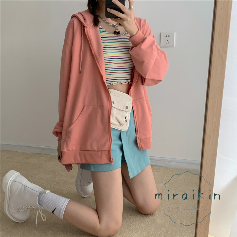 ジップレディース 長袖 ジップアップ無地 フード付きスウェット トップス ライトアウター ゆったり 通勤通学 おしゃれ 送料無料 カジュアル 