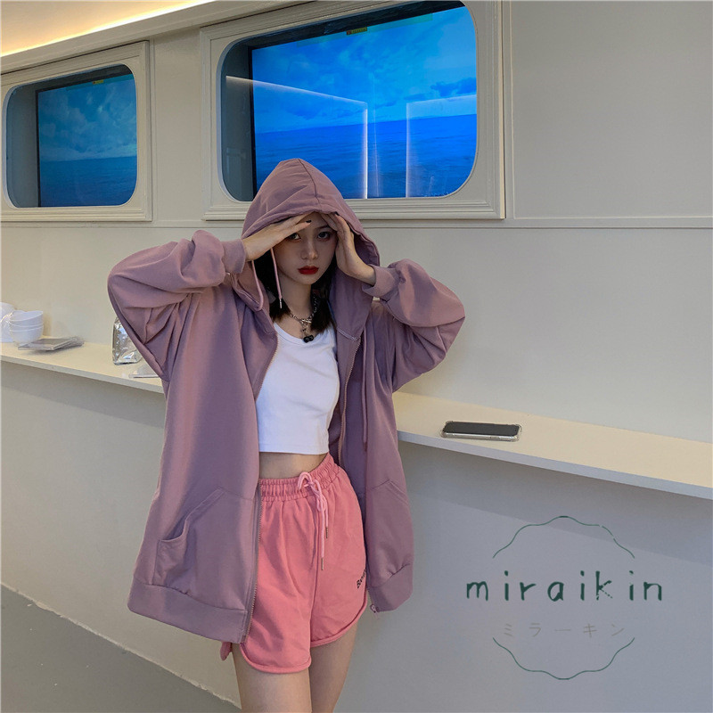 ジップレディース 長袖 ジップアップ無地 フード付きスウェット トップス ライトアウター ゆったり 通勤通学 おしゃれ 送料無料 カジュアル 