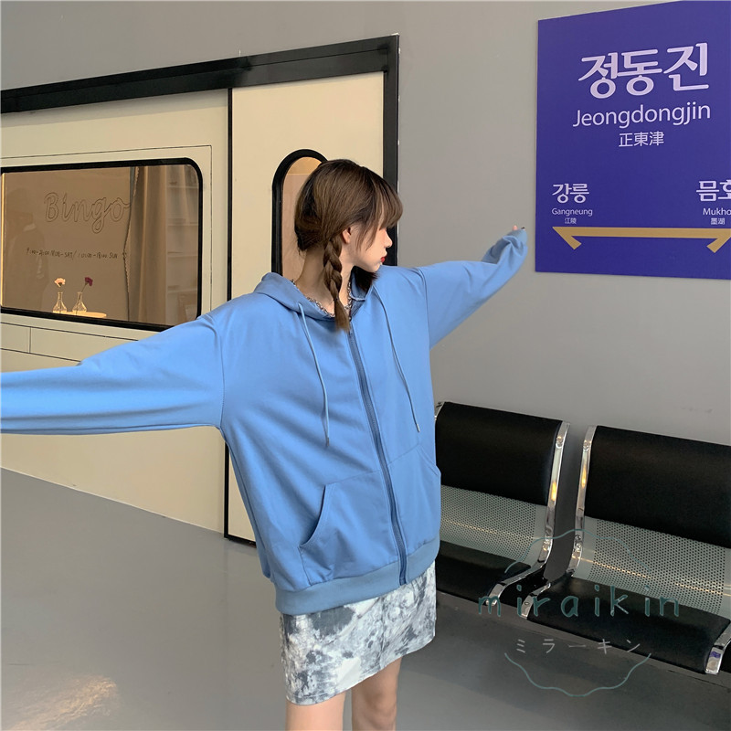 ジップレディース 長袖 ジップアップ無地 フード付きスウェット トップス ライトアウター ゆったり 通勤通学 おしゃれ 送料無料 カジュアル 