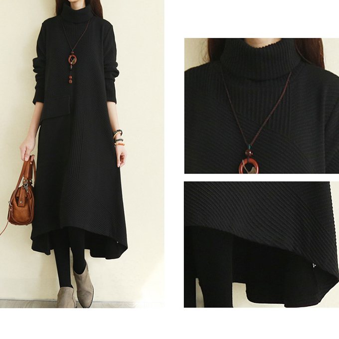 全品ポイント5% 半額クーポン付 タートルネックフレアワンピース レディース Aライン フ体型カバー  