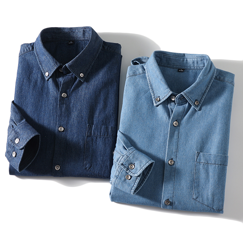 ボタンダウンシャツ デニムシャツ メンズ 長袖 ポケット付き ウォッシュ加工 カジュアル 柔らかい 羽織り 作業 ワークシャツ 