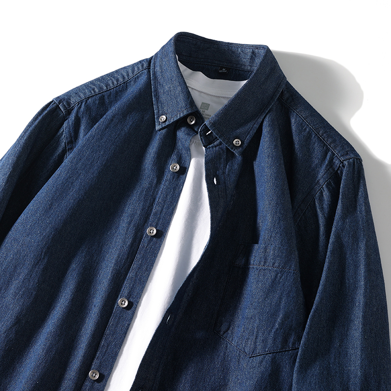ボタンダウンシャツ デニムシャツ メンズ 長袖 ポケット付き ウォッシュ加工 カジュアル 柔らかい 羽織り 作業 ワークシャツ 