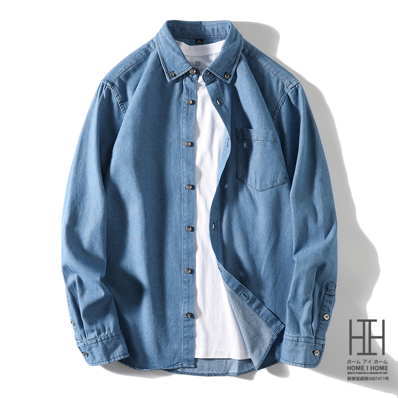 ボタンダウンシャツ デニムシャツ メンズ 長袖 ポケット付き ウォッシュ加工 カジュアル 柔らかい 羽織り 作業 ワークシャツ 