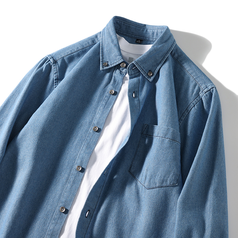 ボタンダウンシャツ デニムシャツ メンズ 長袖 ポケット付き ウォッシュ加工 カジュアル 柔らかい 羽織り 作業 ワークシャツ 