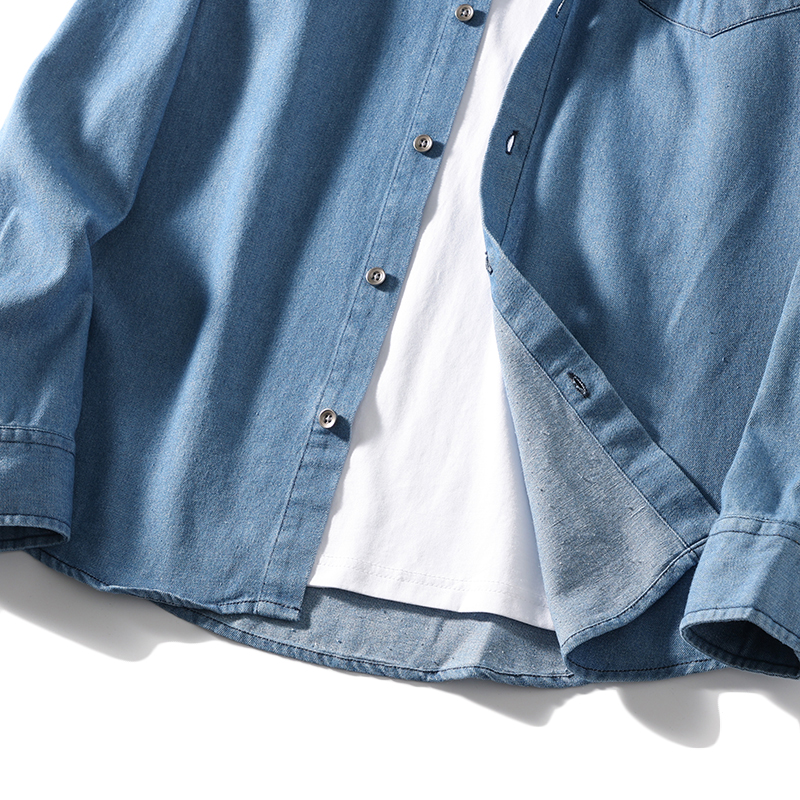 ボタンダウンシャツ デニムシャツ メンズ 長袖 ポケット付き ウォッシュ加工 カジュアル 柔らかい 羽織り 作業 ワークシャツ 