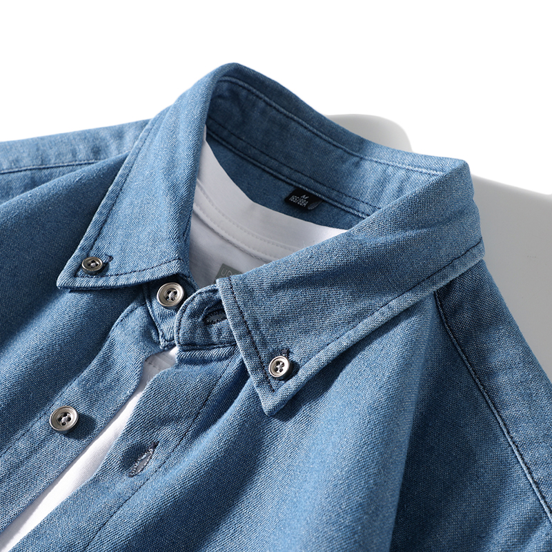 ボタンダウンシャツ デニムシャツ メンズ 長袖 ポケット付き ウォッシュ加工 カジュアル 柔らかい 羽織り 作業 ワークシャツ 