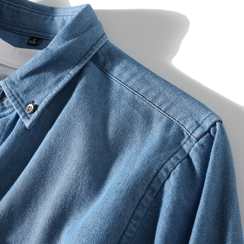 ボタンダウンシャツ デニムシャツ メンズ 長袖 ポケット付き ウォッシュ加工 カジュアル 柔らかい 羽織り 作業 ワークシャツ 