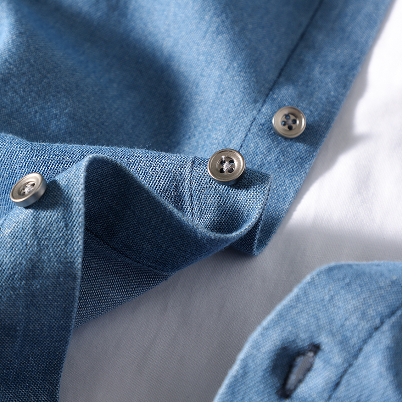 ボタンダウンシャツ デニムシャツ メンズ 長袖 ポケット付き ウォッシュ加工 カジュアル 柔らかい 羽織り 作業 ワークシャツ 