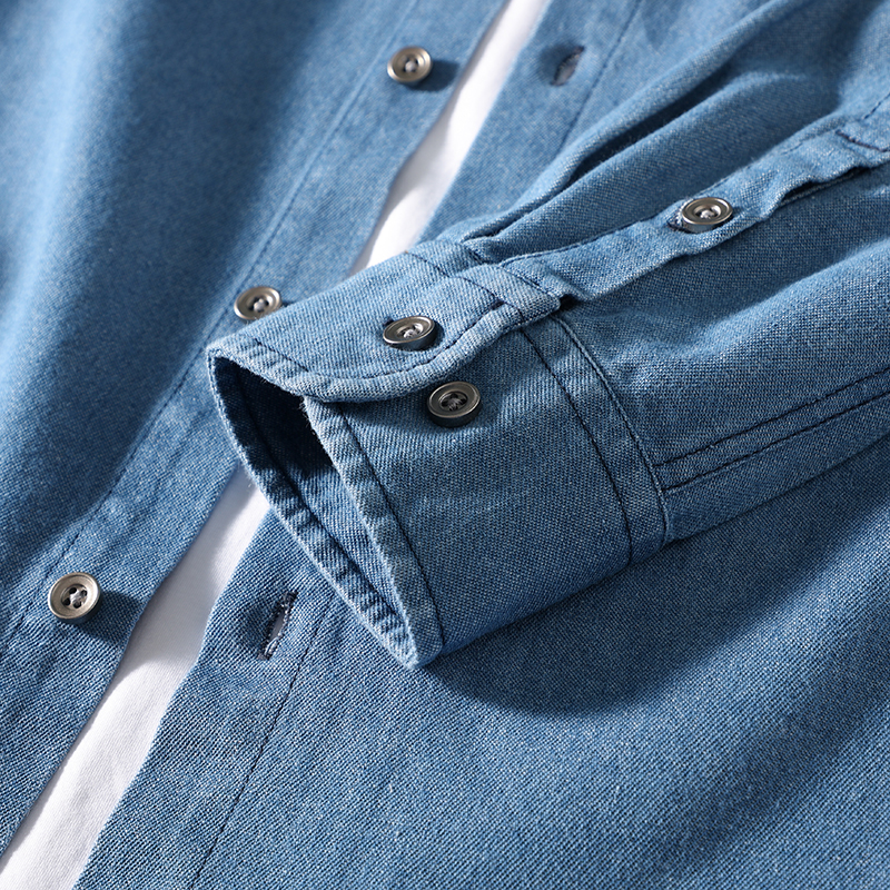 ボタンダウンシャツ デニムシャツ メンズ 長袖 ポケット付き ウォッシュ加工 カジュアル 柔らかい 羽織り 作業 ワークシャツ 