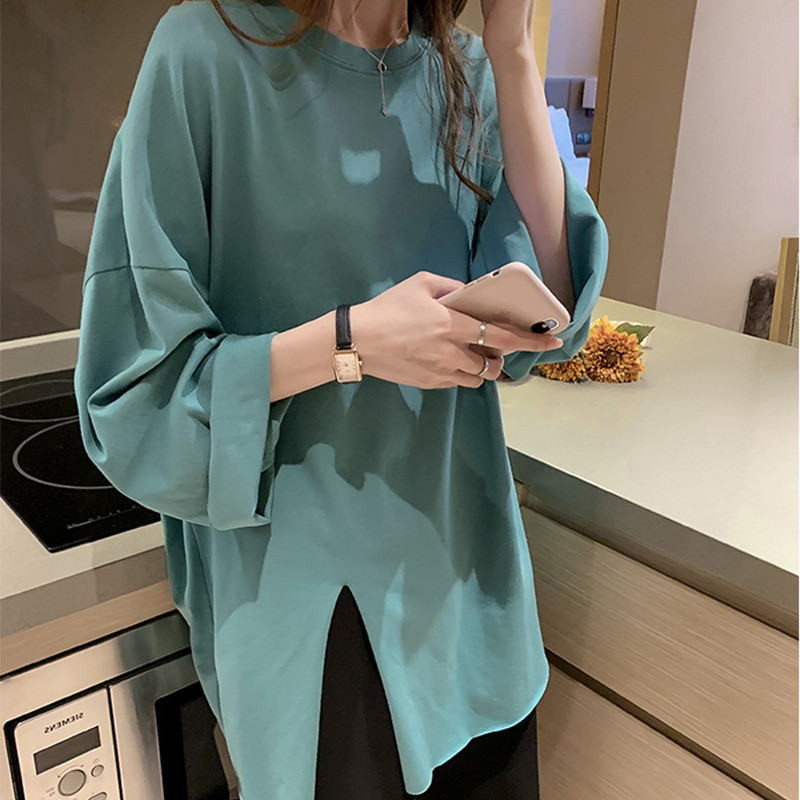 Tシャツ レディース 長袖 カットソー ロングTシャツ スウェット ゆったり 秋 シンプル 体型カバーきれいめ 部屋着 可愛い 大きいサイズ 