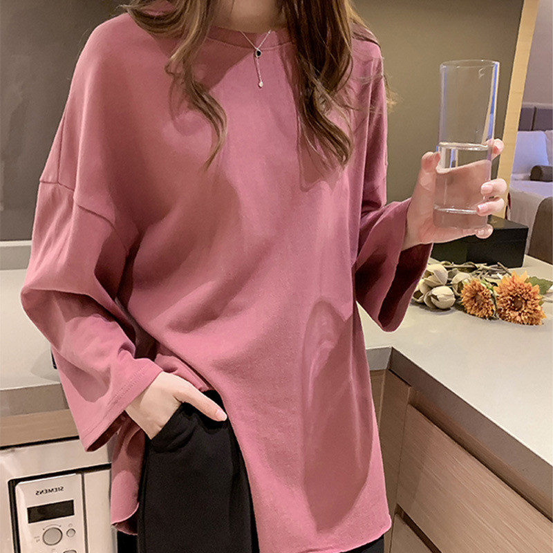Tシャツ レディース 長袖 カットソー ロングTシャツ スウェット ゆったり 秋 シンプル 体型カバーきれいめ 部屋着 可愛い 大きいサイズ 