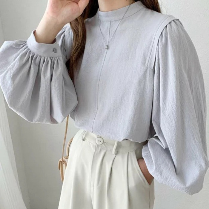 ブラウス レディース シャツ 新作 トップス パフスリーブ シンプル 長袖 エレOL 通勤 ゆったり ファッション 