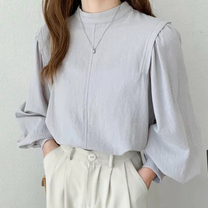 ブラウス レディース シャツ 新作 トップス パフスリーブ シンプル 長袖 エレOL 通勤 ゆったり ファッション 