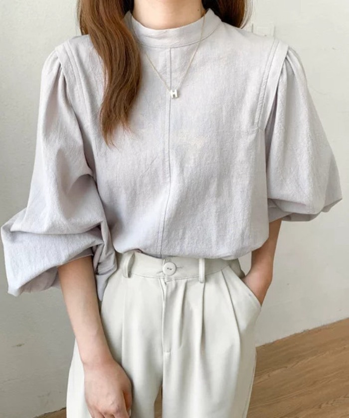 ブラウス レディース シャツ 新作 トップス パフスリーブ シンプル 長袖 エレOL 通勤 ゆったり ファッション 