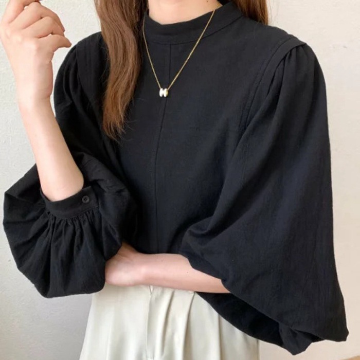 ブラウス レディース シャツ 新作 トップス パフスリーブ シンプル 長袖 エレOL 通勤 ゆったり ファッション 