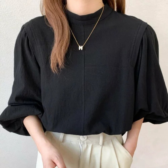 ブラウス レディース シャツ 新作 トップス パフスリーブ シンプル 長袖 エレOL 通勤 ゆったり ファッション 