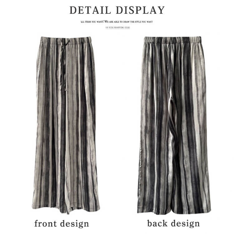 ワイドパンツ レディース 韓国 ストライプ 柄 モノトーン ゆったり ストレート ロングパンツ エレおしゃれ ロング丈 らくちん 
