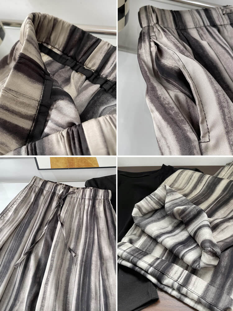 ワイドパンツ レディース 韓国 ストライプ 柄 モノトーン ゆったり ストレート ロングパンツ エレおしゃれ ロング丈 らくちん 