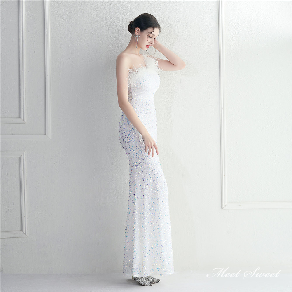 カラードレス マーメイドドレス パーティードレス ワンショルダー スリット フェザー 発表会 結婚式 ファスナー ウェディングドレス 二次会 イブニングドレス 