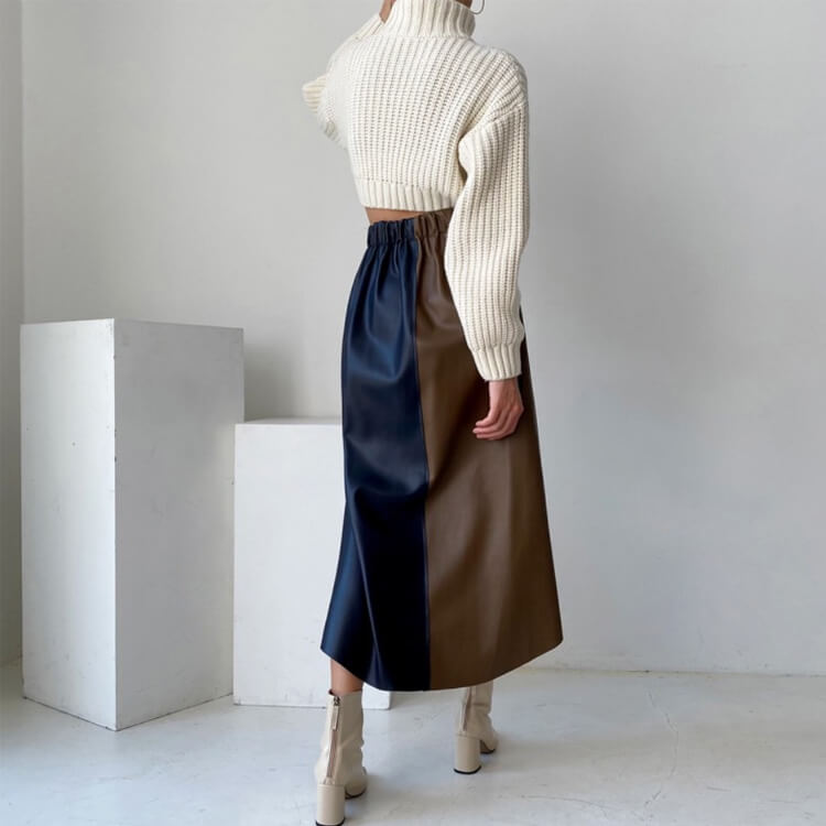 スカート レディース 韓国 レザー エコレザー フェイクレザー Aライン ミモレ丈 バイアシンメトエレおしゃれ スリット 