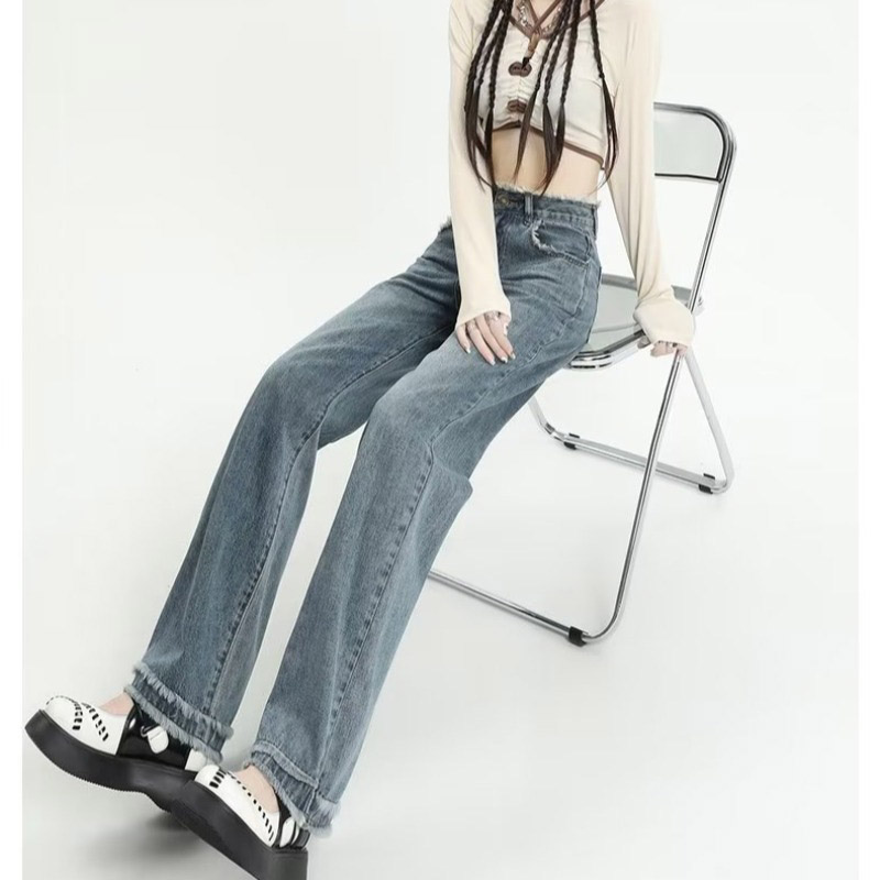 レディース デニム ストレッチ ジーンズ ハイウエスト ロング丈 シンプル ボ秋服 秋 カジュアル 
