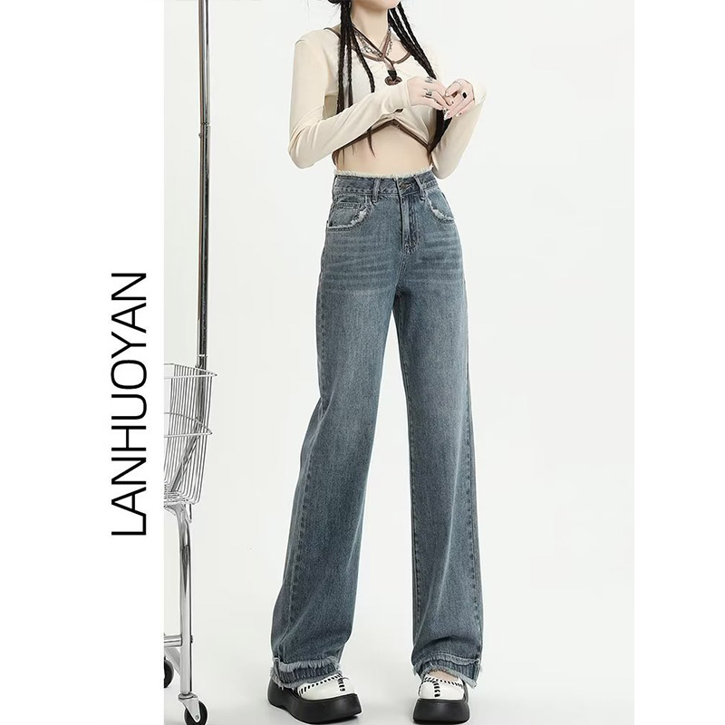 レディース デニム ストレッチ ジーンズ ハイウエスト ロング丈 シンプル ボ秋服 秋 カジュアル 