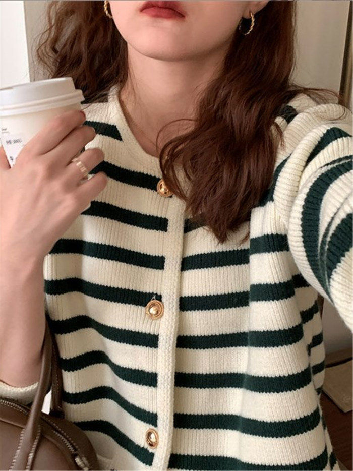 セーター レディース ニットカーディガン 秋 冬 ストライプ ショート丈 通学 可愛い セーター ニット 韓国風 大きいサイズ 通勤 ゆったり オシャレ 