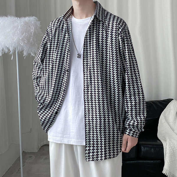 あり 柄シャツ 幾何柄 ストライプ柄 長袖シャツ 白 大きいサイズ 韓国 シャツ 秋服 ヒップホップ ビッグシルエット 黒 春服 衣装 ダンス 個性的 総柄 服 