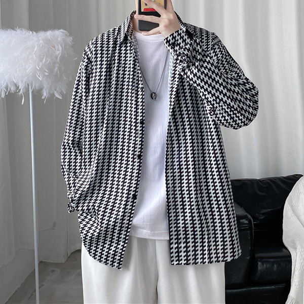 あり 柄シャツ 幾何柄 ストライプ柄 長袖シャツ 白 大きいサイズ 韓国 シャツ 秋服 ヒップホップ ビッグシルエット 黒 春服 衣装 ダンス 個性的 総柄 服 
